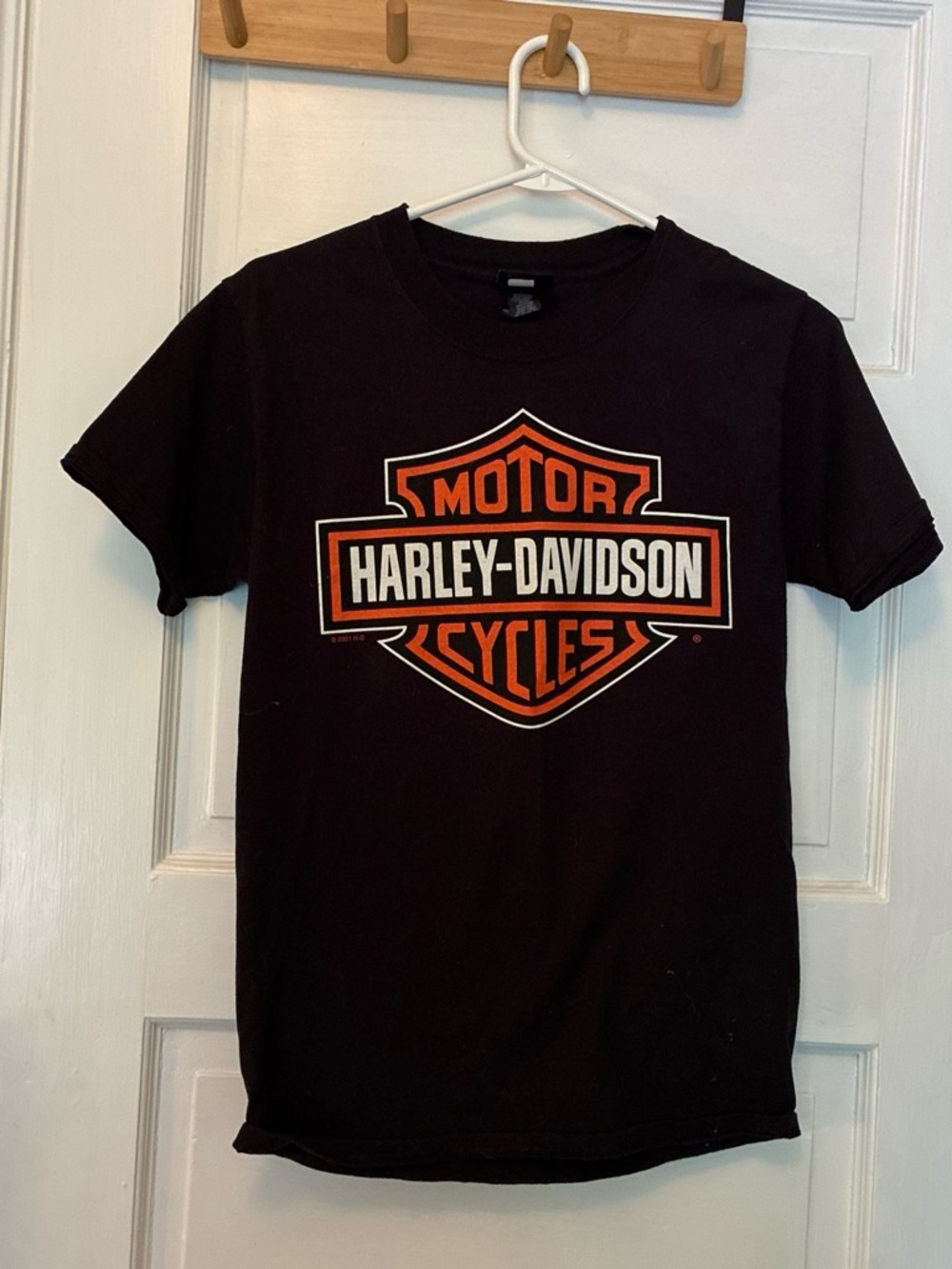 Harley-Davidson Black Tee with Orange and White Bar & Shield Logo